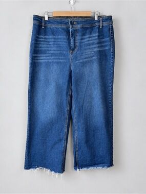 OAT New York Size 16W High-Rise Wide-Leg Cropped Raw Hem Jeans Blue High Rise